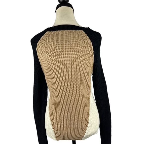 Express Brown black cream color block knit sweater cotton blend sz S crew neck - Picture 4 of 10